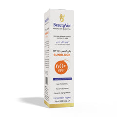BeautyVoc Sunblock 60+ SPF 75ml | Light weight | Non greasy | Without White Cast | Best Sun Protection
