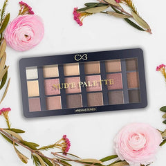 CVB 18 Colours Eyeshadow with 8 Buttery Mattes, 8 Metal Shadows, 1 Wet and Dry Lids, Talc-Free Nude and Rose Gold Palette for Eye Makeup 24g (SHADES - 01)