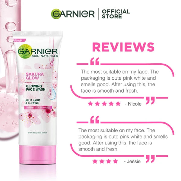Garnier SAKURA GLOW Cleansing Foam Face Wash 100ML