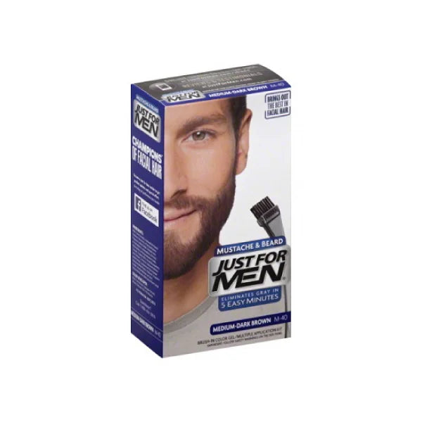 Just For Men Brush-In Color Mustache & Beard Gel Medium Dark Brown Black M-40