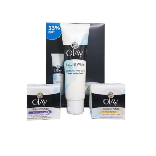 Olay Natural White Fairness Day Cream + Night Cream + Face Wash 3 in 1 Pack