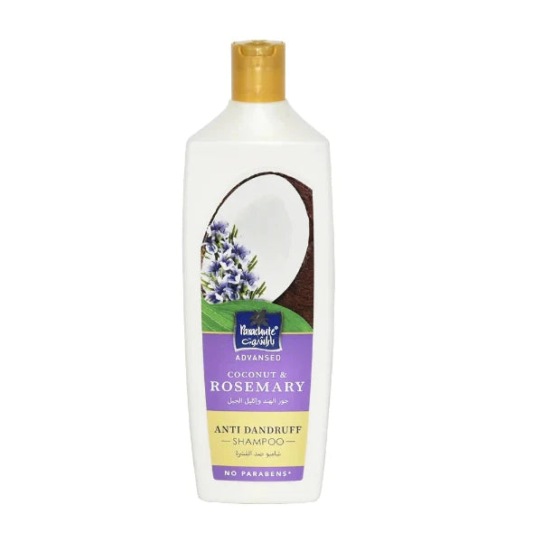 Parachute Advanced Anti-Dandruff Shampoo with Rosemary and Coconut in a 340 ml bottle, promoting scalp health and reducing dandruff.