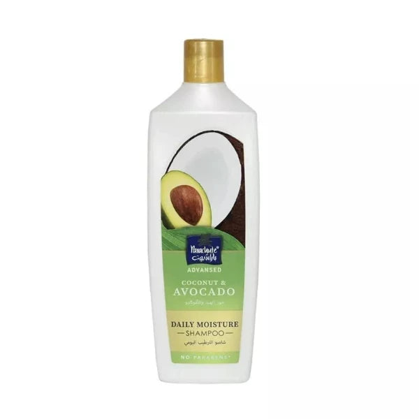 Parachute Daily Moisture Shampoo with Avocado and Coconut, 340ml packaging for hair hydration and strength.