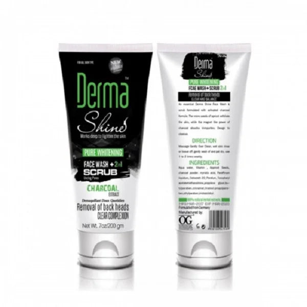 DERMA SHINE CHARCOAL FACE WASH AND SCRUB 200GM