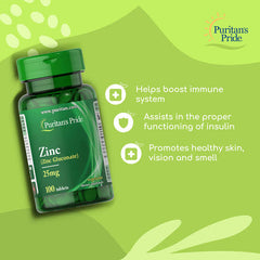 Puritan's Pride Zinc Gluconate 25mg - 100 Tablets