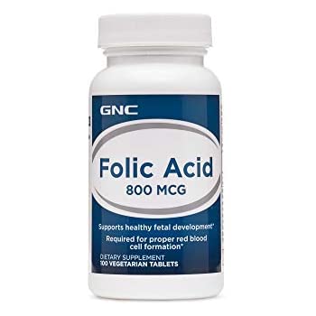 GNC Folic Acid 800mcg, 100 Vegetarian Tablets, Supports Healthy Fetal Development