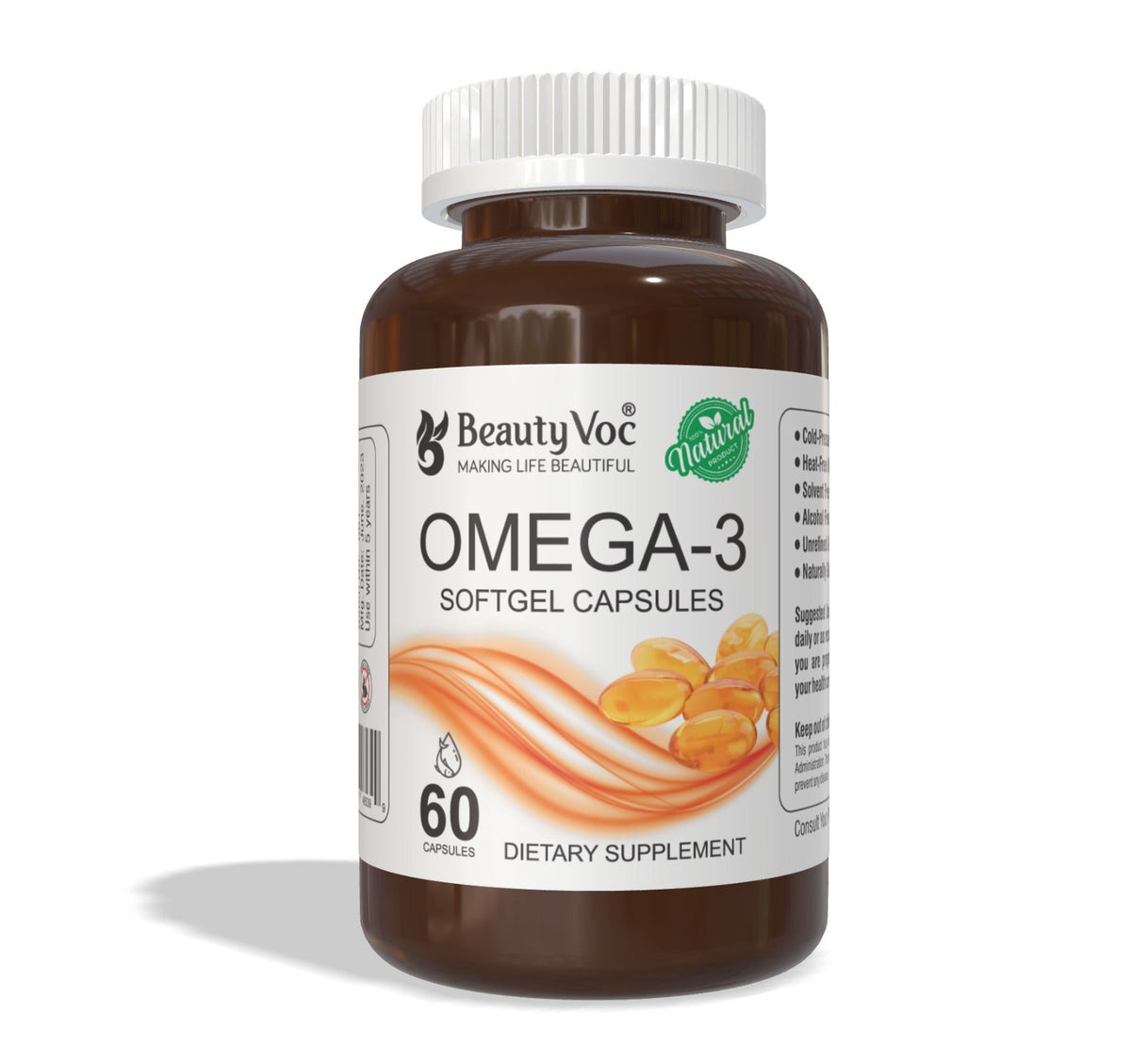 BeautyVoc Omega-3 Softgel Capsules | For Heart, Brain, Joint & Immune Support | Supplement for Men & Women