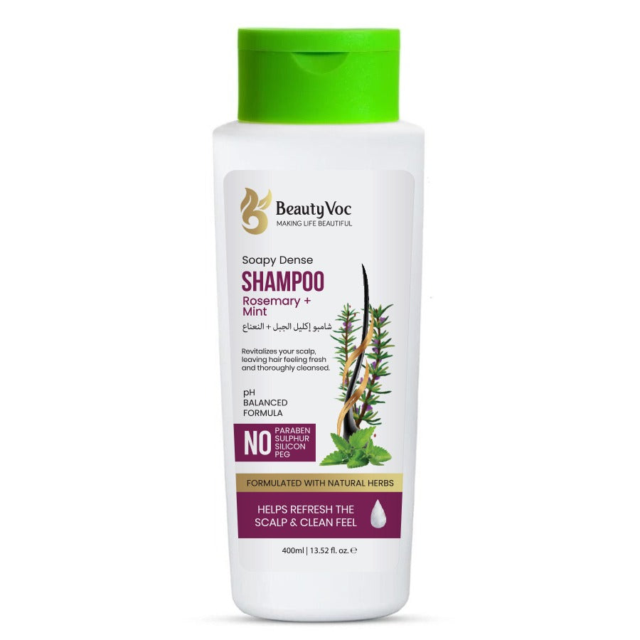 BeautyVoc Rosemary Mint Shampoo 400ml - Anti Hair Fall | Anti Dandruff | Smooth Silky Hair