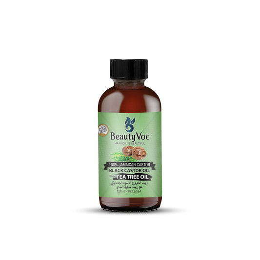 BeautyVoc Jamaican Black Castor Oil with Tea Tree 120 ml Pure 100% | Hair Growth & Scalp Care Oil for Dandruff, Itchy Scalp & Stronger Roots