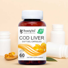 BeautyVoc COD Liver Softgel Fish Oil Capsules | Bone, Heart & Vision Support | High in Omega-3, Vitamins A & D | For Men & Women