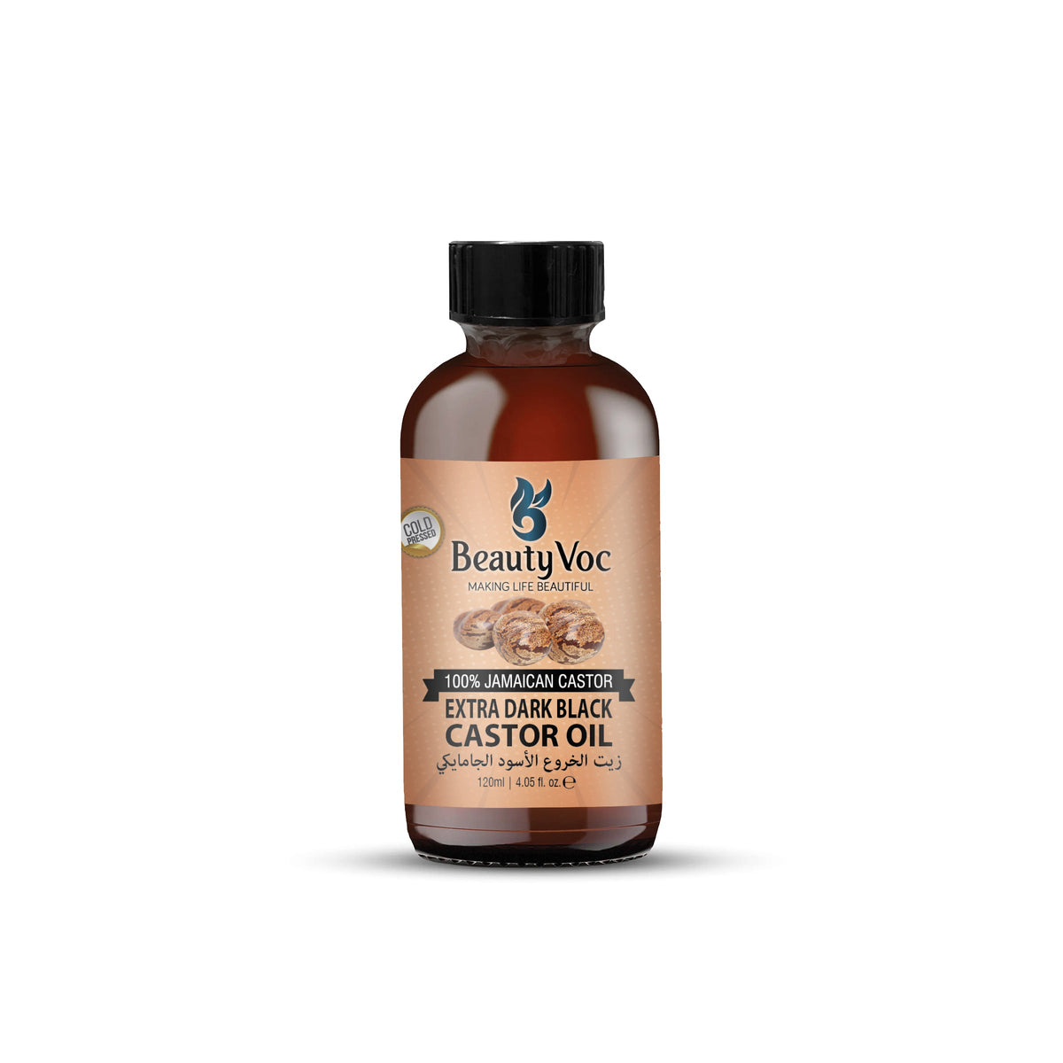 BeautyVoc Extra Dark Jamaican Black Castor Oil 120 ml - 100% Pure Undiluted | Cold-Pressed Hair Growth Oil for Scalp, Edges & Skin Hydration