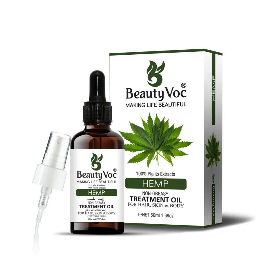 BeautyVoc Hemp Treatment Oil 50 ml Pure 100% | Non-Greasy | Cold-Pressed Oil for Skin Hydration, Scalp Nourishment & Soothing Care