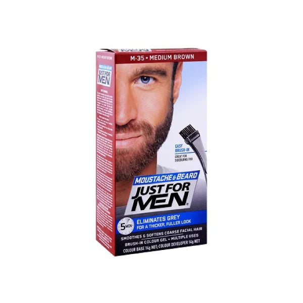 Just For Men Brush-In Color Mustache & Beard Gel Medium Brown Black M-35