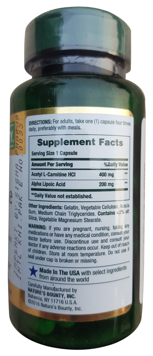 Nature's Bounty Acetyl L-Carnitine HCl 400mg (30 Capsules) Manmohni Nature's Bounty Acetyl L-Carnitine HCl 400mg (30 Capsules) Manmohni