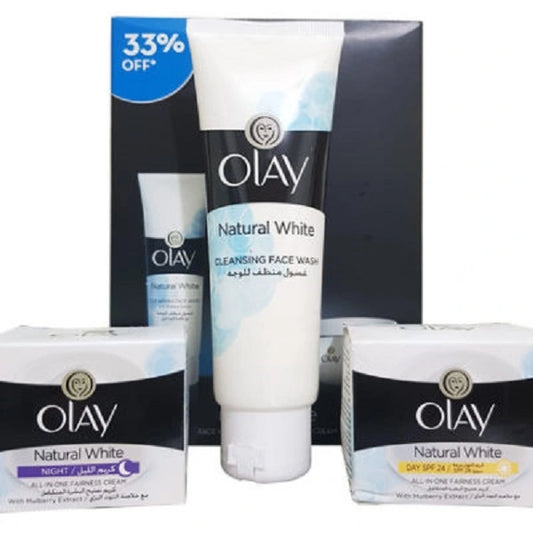Olay Natural White Fairness Day Cream + Night Cream + Face Wash 3 in 1 Pack