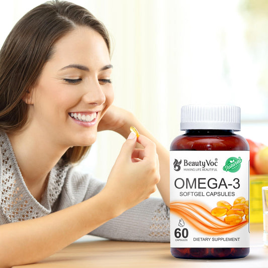 BeautyVoc Omega-3 Softgel Capsules | For Heart, Brain, Joint & Immune Support | Supplement for Men & Women