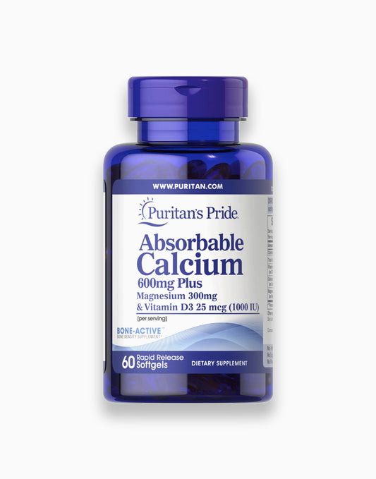 Puritan's Pride Absorbable Calcium 600mg plus Magnesium 300mg & Vitamin D3 1000IU - 60 Softgels