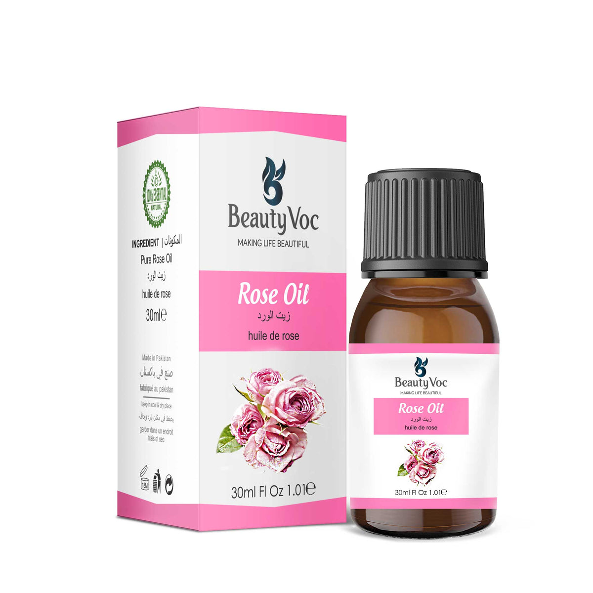 BeautyVoc Pure Rose Oil 30 ml - Undiluted | For Skin, Hair & Aromatherapy