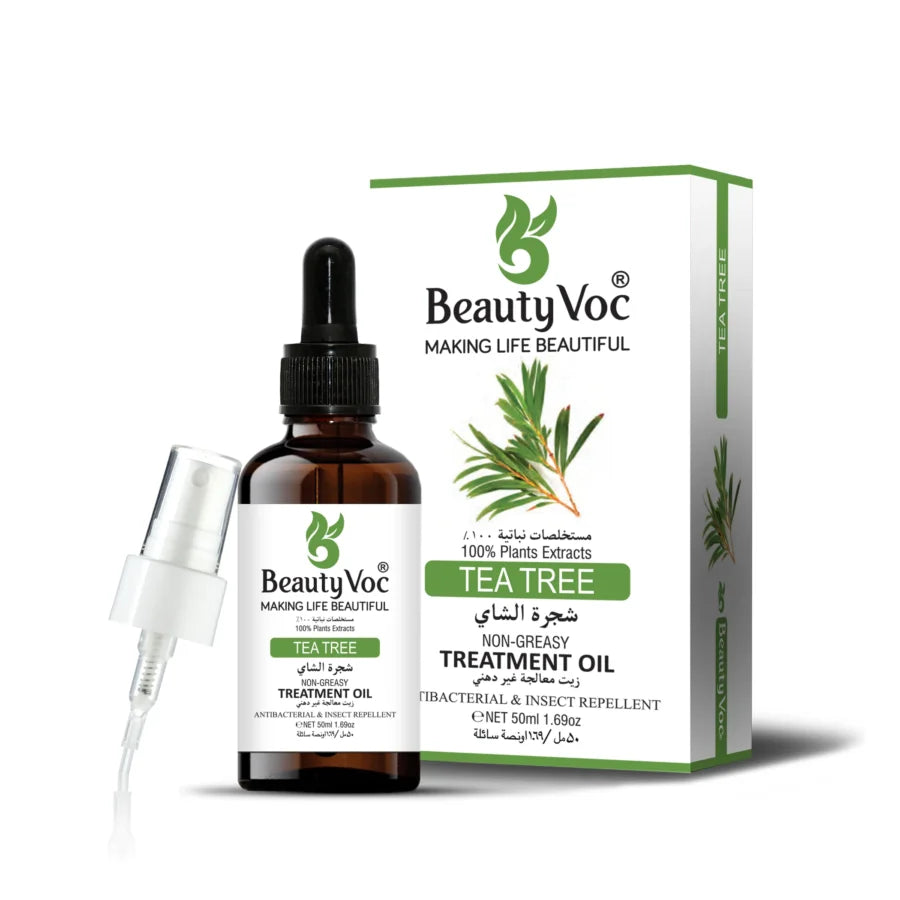 BeautyVoc Pure Tea Tree Treatment Oil 50 ml | Non-Greasy | Undiluted Essential Oil for Hair, Skin & Aromatherapy