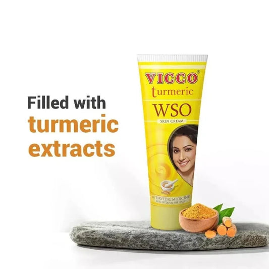 This premium 60 gm Vicco WSO Ayurvedic Skin Cream contains potent ingredients like turmeric, known for its ability to prevent and heal skin infections. This highly effective product is both safe to use and of top quality, delivering the best results. Used since ancient times as a medicinal root, turmeric nourishes the skin from within and enhances its overall tone for a healthier, blemish-free, and beautiful complexion. It also effectively combats skin infections, inflammation, blemishes, wounds, rashes, pi