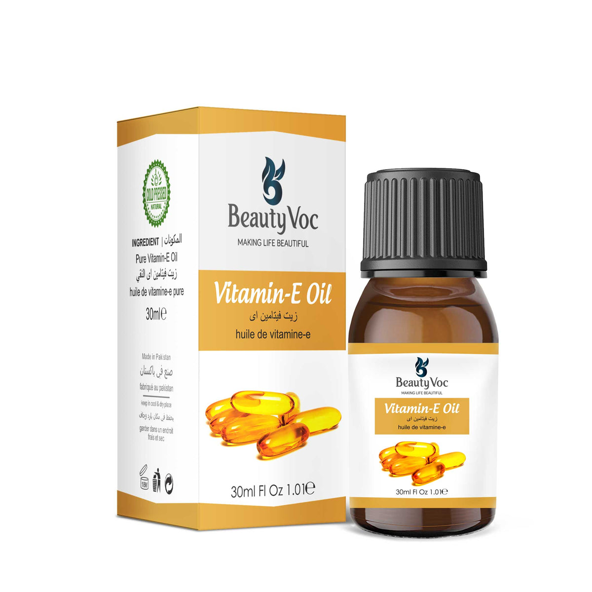 BeautyVoc Vitamin E Oil 30 ml – 100% Pure & Natural | For Skin & Hair Care