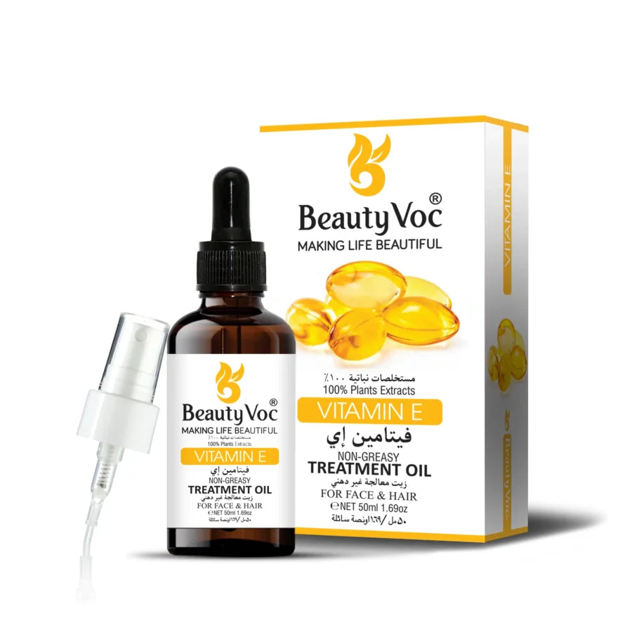 BeautyVoc Vitamin E Treatment Oil 50 ml | Non-Greasy | Cold-Pressed Oil for Hair Repair, Skin Nourishment & Anti-Aging Care