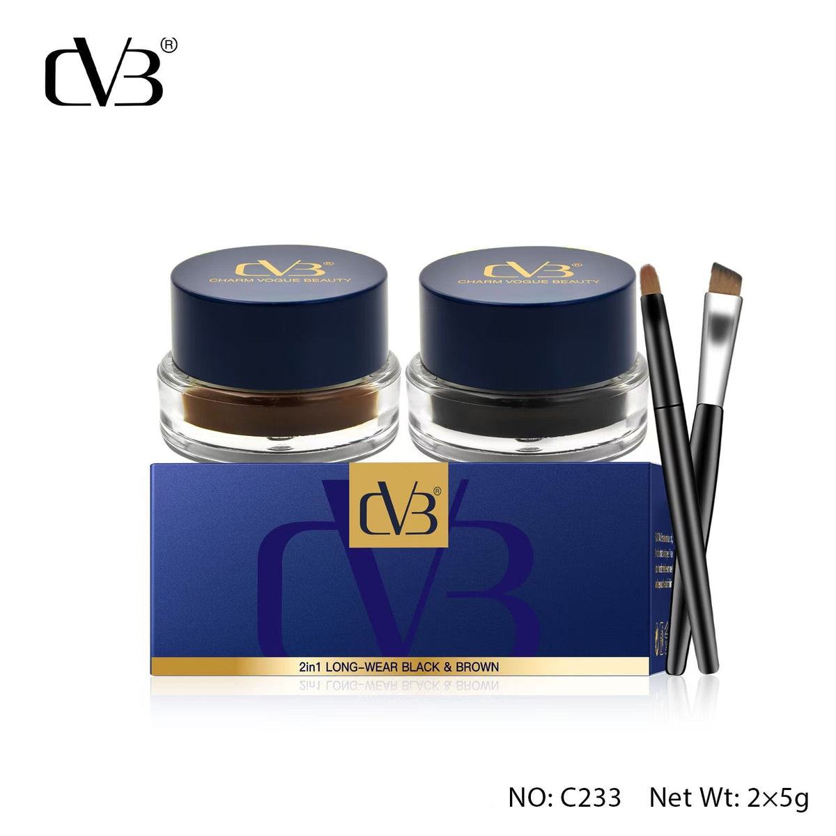 CVB Eyebrow Filler and Gel kajal  2in1 Long-wearBlack & Brown C233