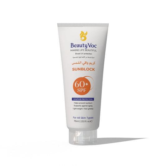 BeautyVoc Sunblock 60+ SPF 75ml | Light weight | Non greasy | Without White Cast | Best Sun Protection