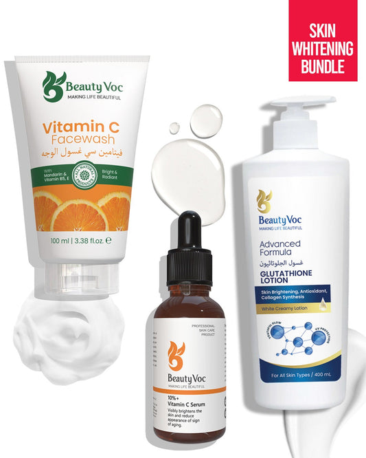 BeautyVoc Dull Skin Solution Bundle - Vitamin C Facewash 100 ml | Vitamin C Serum 30ml | Glutathione Lotion 400ml