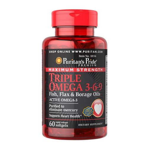 Puritan's Pride Maximum Strength Triple Omega 3-6-9 Fish, Flax & Borage Oils - 120 Softgels