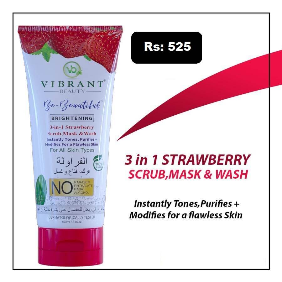 Vibrant Beauty 3 in 1 Strawberry Scrub, Mask & Wash 150ML