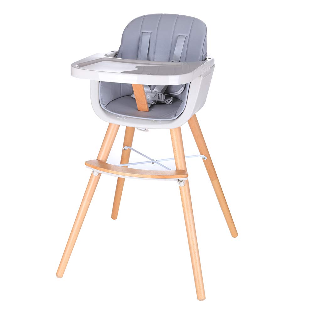 Baby High Chair, Perfect 3 in 1 Convertible Wooden High Chair with Cushion, Removable Tray, and Adjustable Legs for Baby & Toddler