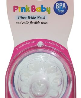 Pink Baby Ultra Wide Neck Anti-colic Flexible Teats, 2 variable flow teats- Variable 9+ (A-34)