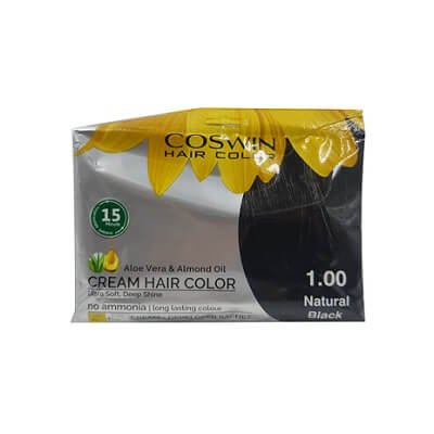 Coswin Aloe Vera & Almond Oil Cream Hair Color - 1.00 Natural Black at Manmohni