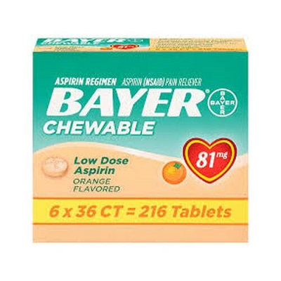 Bayer Chewable Low Dose Aspirin 81mg - 216 Tablets at manmohni