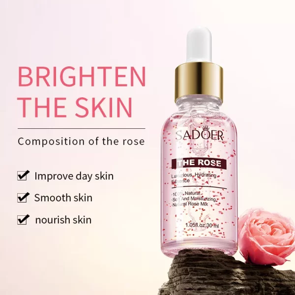 Serum with aloe vera deeply moisturizes, eliminates tightness, dryness and discomfort, relieves redness and irritation. Saturates with a complex of vitamins and nutrients, accelerates the healing process. Rose water, included in the formula of this remedy, becomes the main active ingredient. It has a rejuvenating effect, soothes irritations, removes redness and relieves signs of peeling. Moisturizing serum of Chamomile extract acts at the cellular level of the skin. Active substances enter directly into the cells, which heals the skin from the inside and transforms it from the outside: Place of Origin: Guangdong, China Brand Name: SADOER Model Number:NO.SD94846 94853 94860 Use: Face Serum: Yes Feature: Skin Revitalizer, Black Head Remover, Anti-Puffiness, Dark Circles, Moisturizer, Anti-wrinkle, Anti-aging, Whitening, Firming, Nourishing, Lightening, Blemish Clearing, Pigmentation Correctors, Exfoliator, Acne Treatment, Pore Shrinking, Anti-Allergy Skin Type: Combination, Normal, Dry, Sensitive, OILY, All skin type net content: 30ml